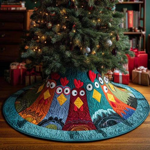 Country Cluck Christmas Quilted Tree Skirt