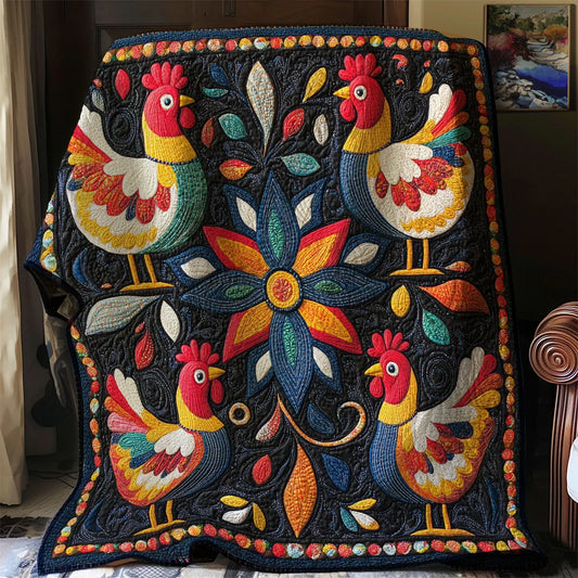 Country Meadow Folk Chicken Quilt Blanket
