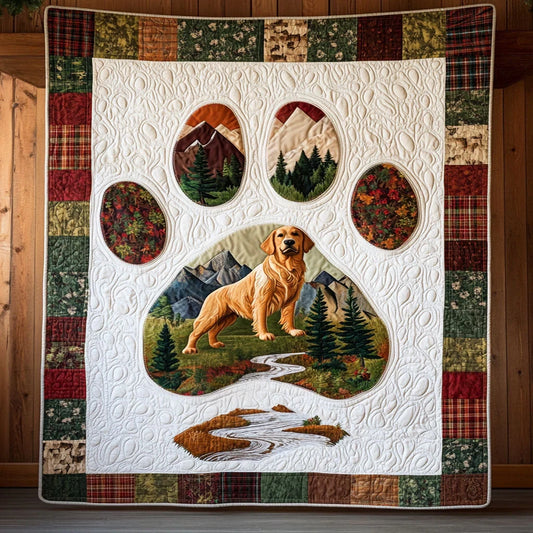 Country Road Golden Retriever Paw Quilt Blanket