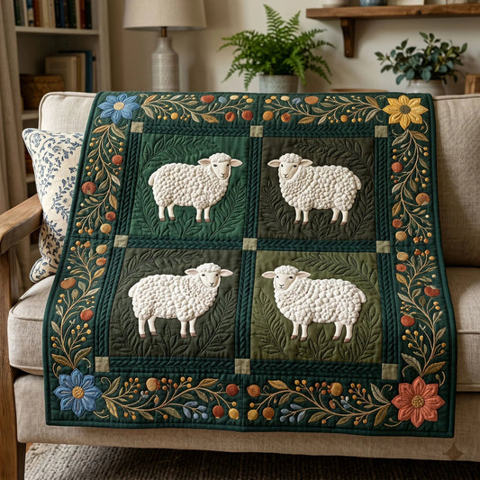 Country Sheep Quilt Blanket - Quilted Blanket by OtterMia