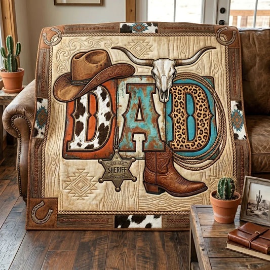 Cowboy Dad Rustic Patchwork Quilt Blanket