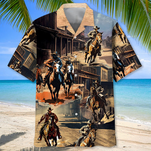 Cowboy Western Town Hawaiian Shirt