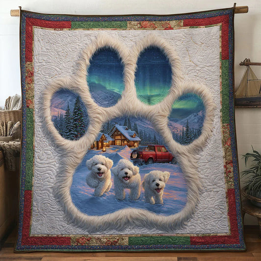 Cozy Bichon Frise Paw Quilt Blanket