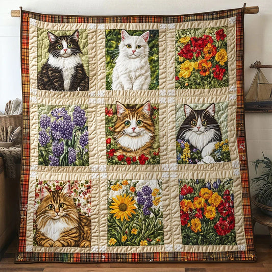 Cozy Bloom Cat Quilt Blanket