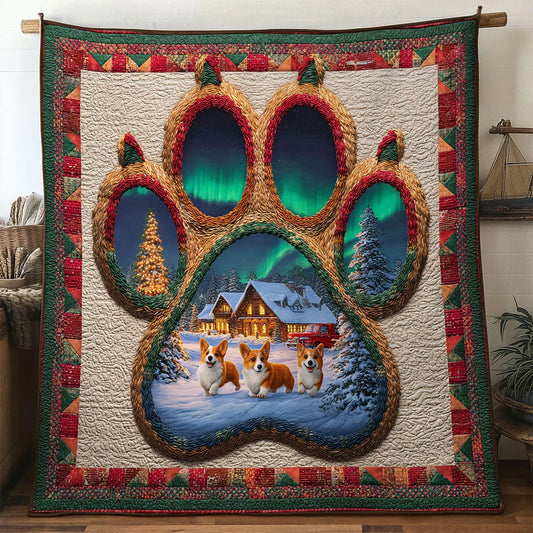 Cozy Cabin Corgi Paw Quilt Blanket