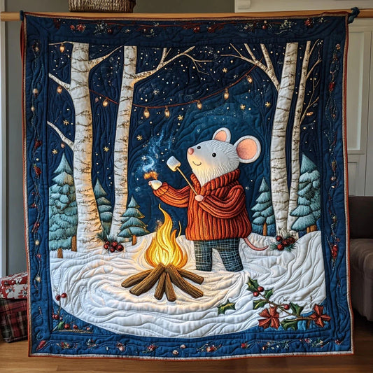 Cozy Camping Nightout With White Mouse Quilt Blanket