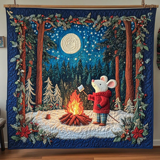 Cozy Camping Nightout With White Mouse Quilt Blanket