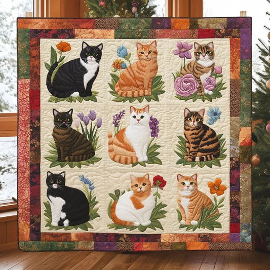 Cozy Cat Bloom Quilt Blanket