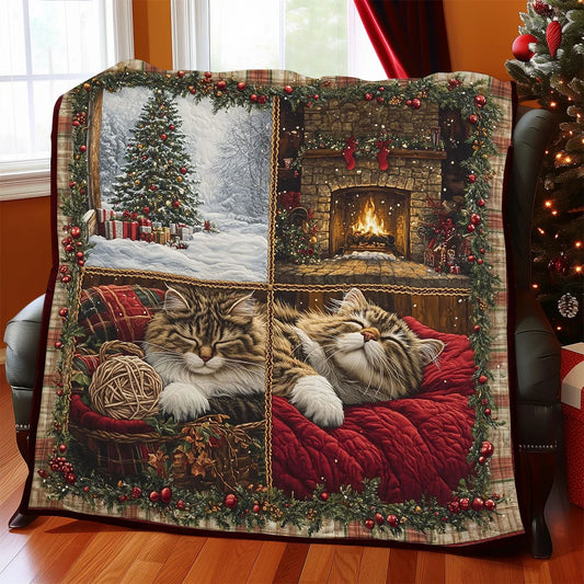 Cozy Cat Christmas Day Quilt Blanket