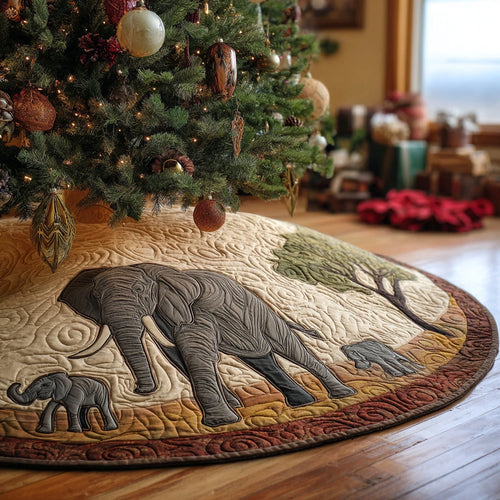 Cozy Elephant Christmas Quilted Tree Skirt