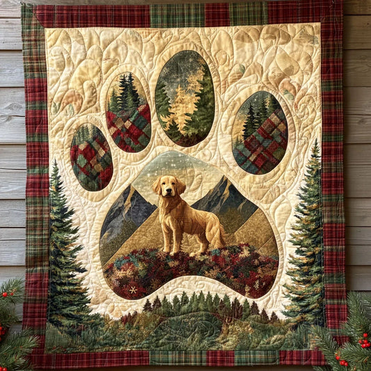 Cozy Forest Golden Retriever Paw Quilt Blanket