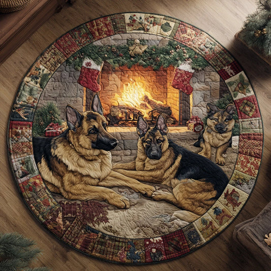 Cozy German Shepherd Cabin Quilted Round Mat