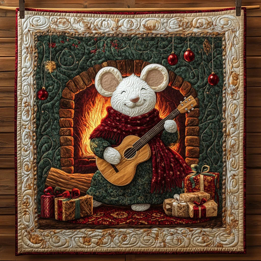 Cozy Holiday Melody With White Mouse Quilt Blanket