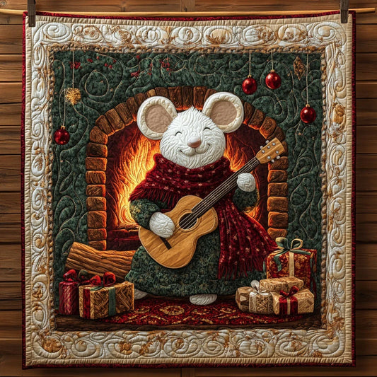 Cozy Holiday Melody With White Mouse Quilt Blanket