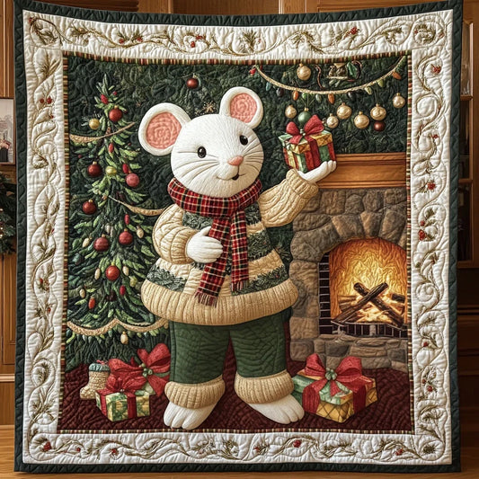 Cozy Holiday Melody With White Mouse Quilt Blanket