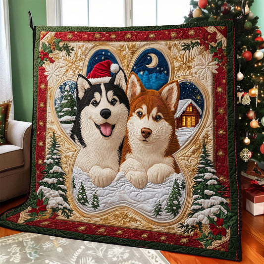 Cozy Huskies Quilt Blanket