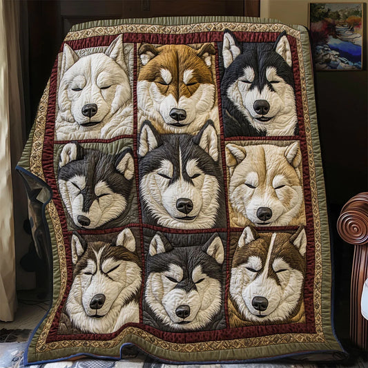 Cozy Huskies Quilt Blanket