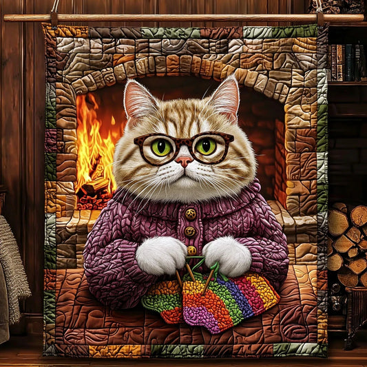 Cozy Knitting Cat Quilt Blanket