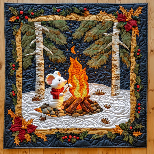 Cozy Marshmallow Grilling With White Mouse Quilt Blanket