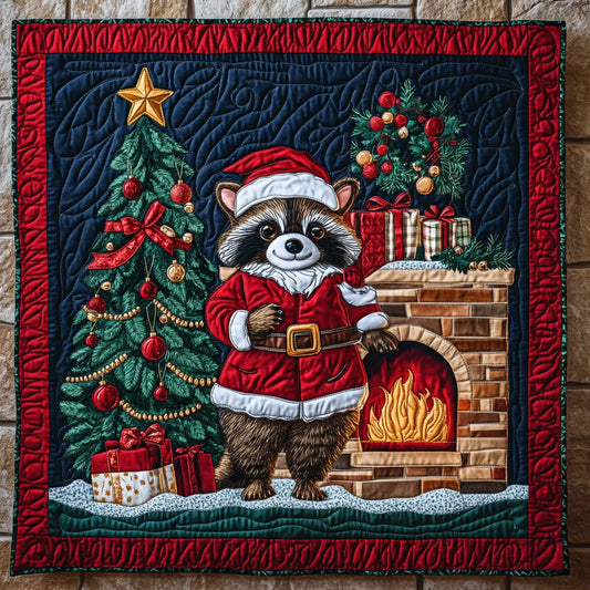 Cozy Racoon With A Festive Spirit Quilt Blanket
