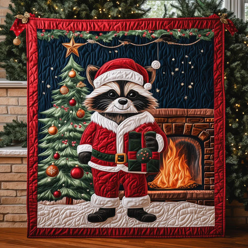 Cozy Racoon With A Festive Spirit Quilt Blanket