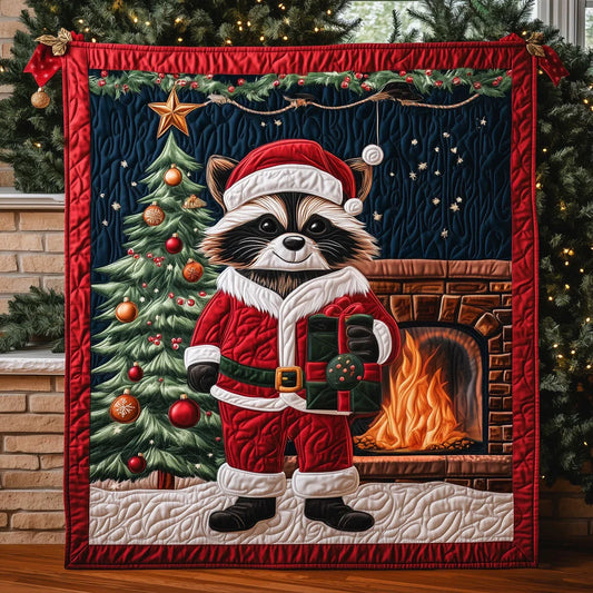 Cozy Racoon With A Festive Spirit Quilt Blanket
