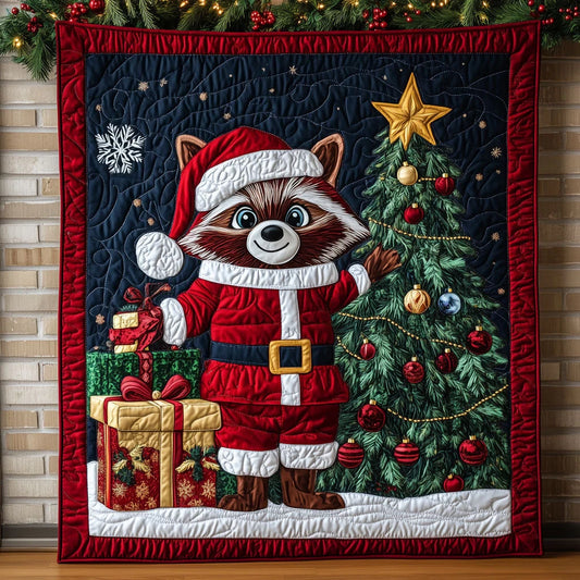Cozy Racoon With A Festive Spirit Quilt Blanket
