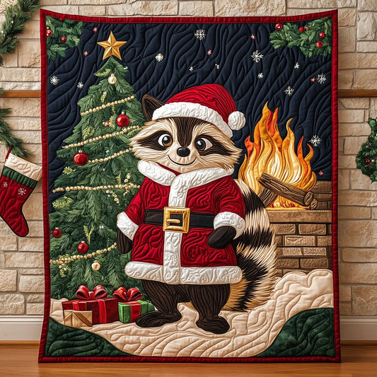 Cozy Racoon With A Festive Spirit Quilt Blanket