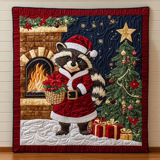 Cozy Racoon With A Festive Spirit Quilt Blanket