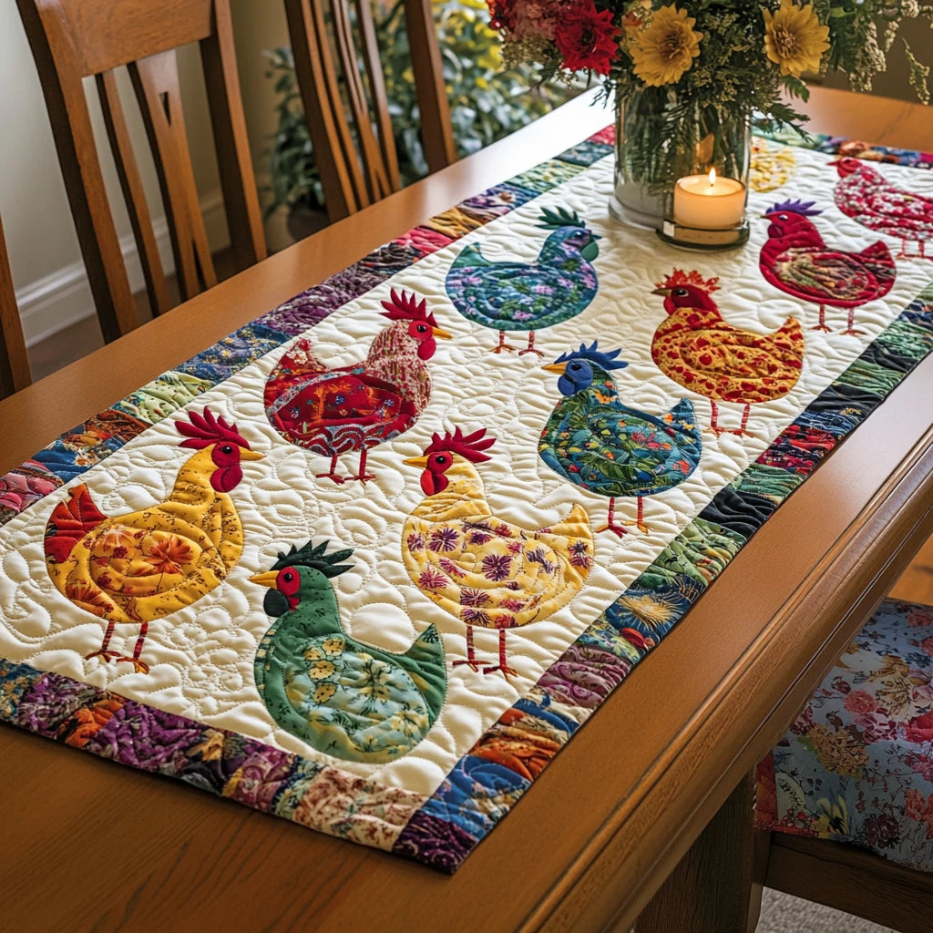 Cozy Rooster Quilted Table Runner