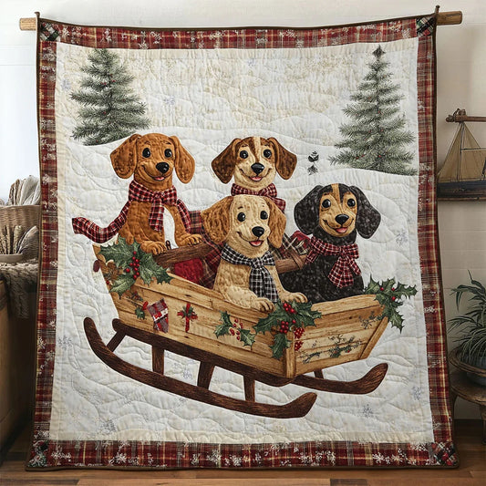 Cozy Sleigh Dachshund Quilt Blanket