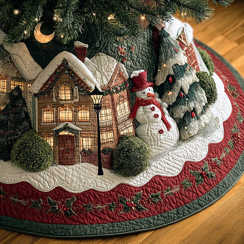 Cozy Snow Village Christmas Quilted Tree Skirt