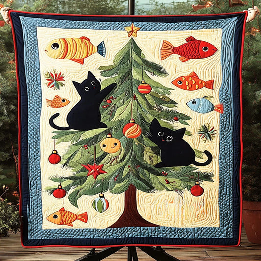 Cozy Tree Black Cat Quilt Blanket