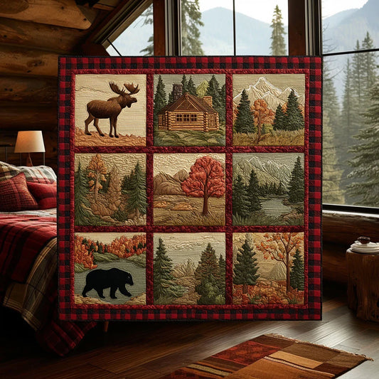 Cozy Wildlife Cabin Quilt Blanket