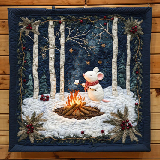 Cozy Winter Camping Nightout With White Mouse Quilt Blanket