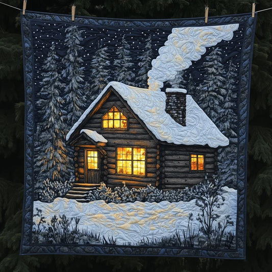 Cozy Wooden Christmas Cabin Quilt Blanket