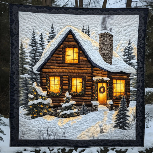 Cozy Wooden Christmas House Quilt Blanket