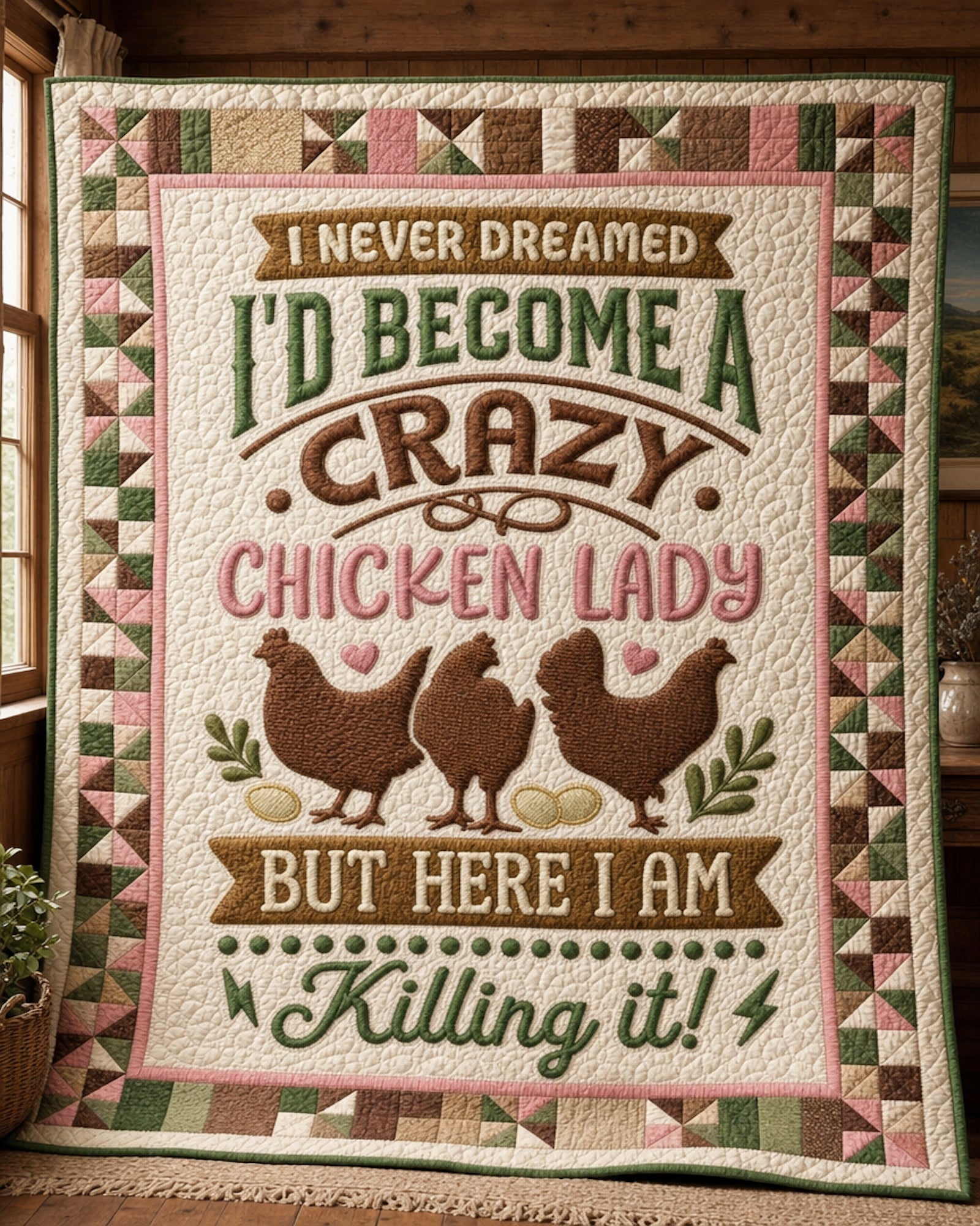 Crazy Chicken Lady Quilt Blanket - Quilted Blanket by OtterMia