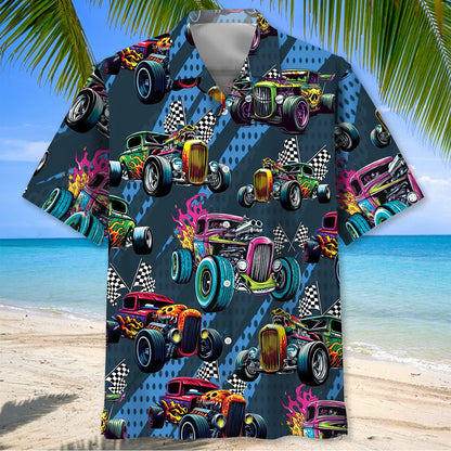 Crazy Hot Rod Drag Racing Hawaiian Shirt