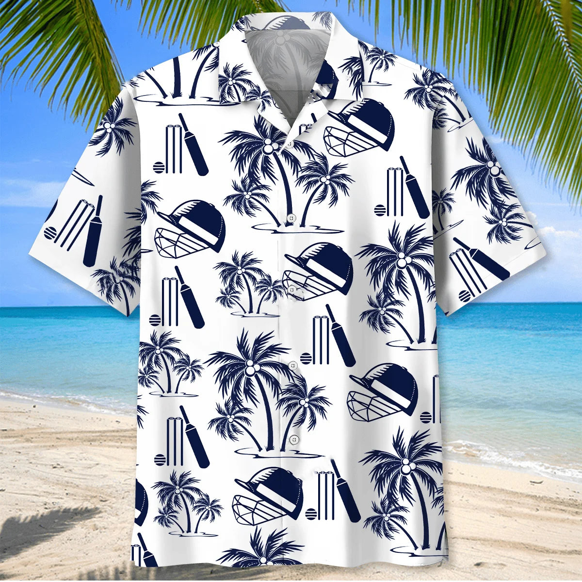 Cricket Palm Tree White Hawaiian Shirt
