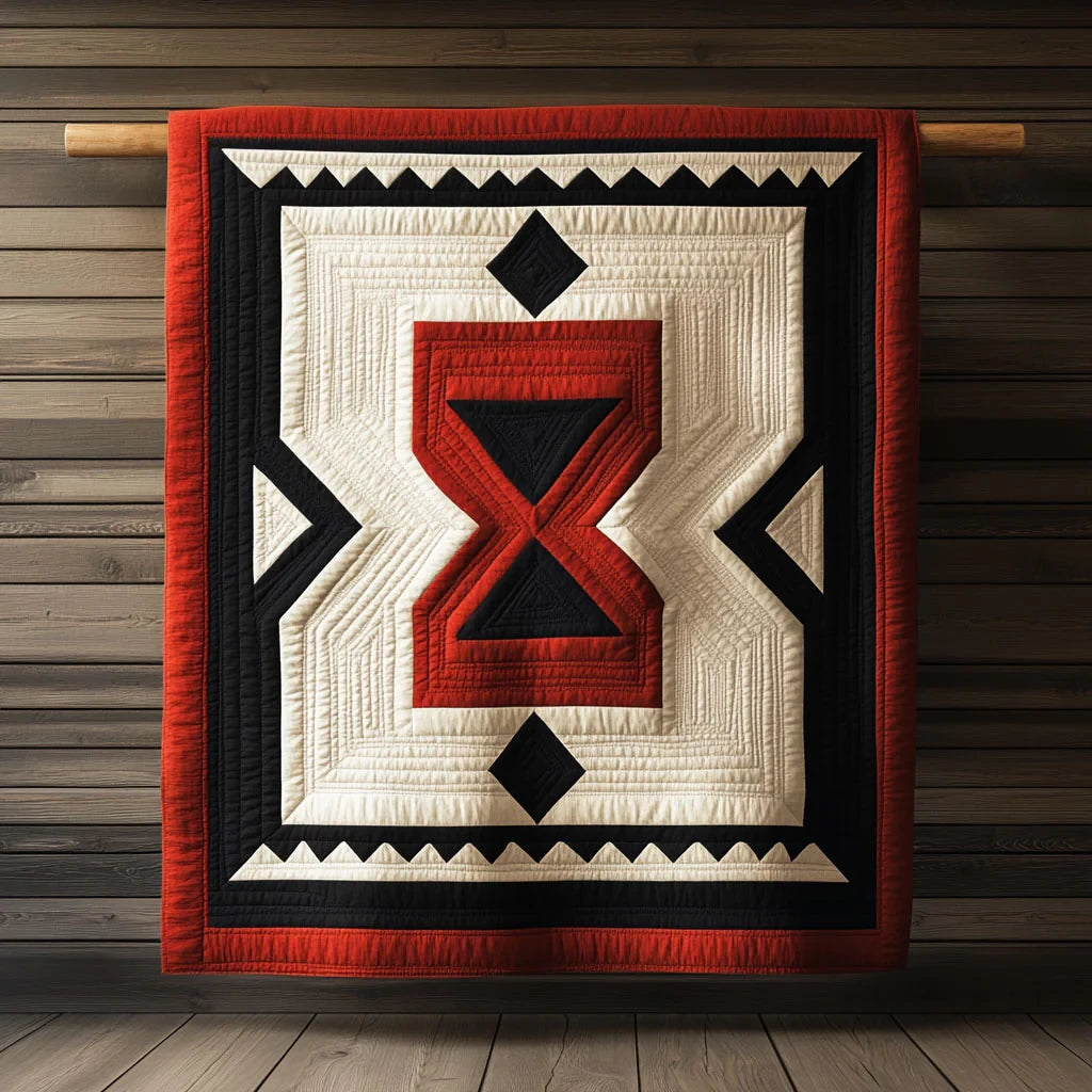 Crimson & Black Geometry Quilt Blanket