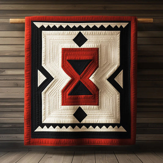 Crimson & Black Geometry Quilt Blanket