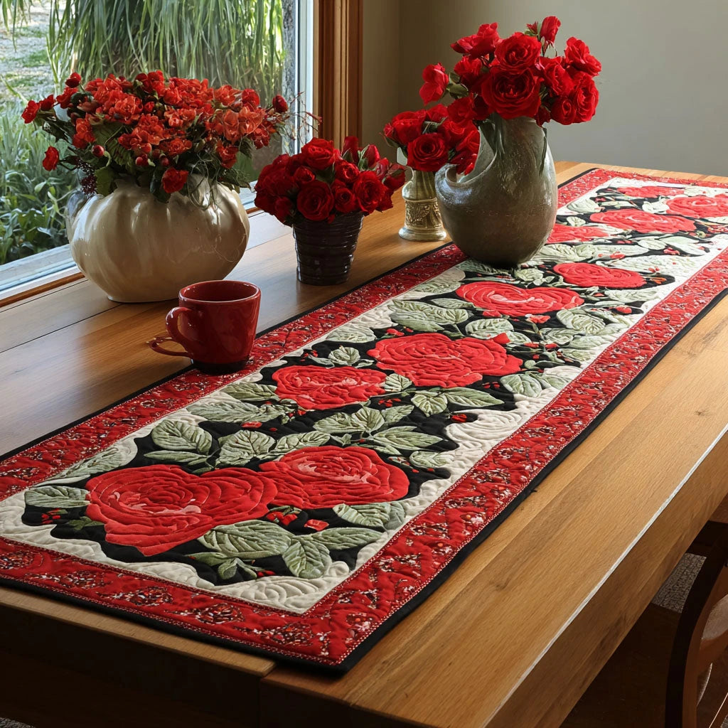 Crimson Bloom Quilted Table Runner