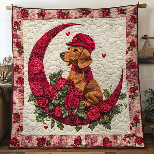 Crimson Dachshund Quilt Blanket