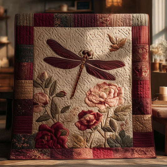 Crimson Dragonfly Quilt Blanket