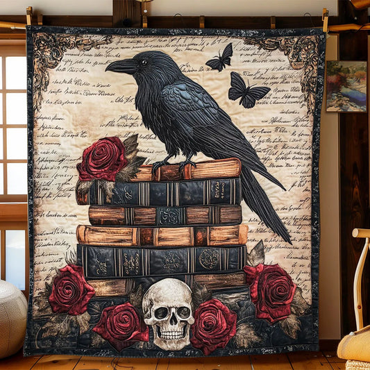 Crimson Raven Book Quilt Blanket
