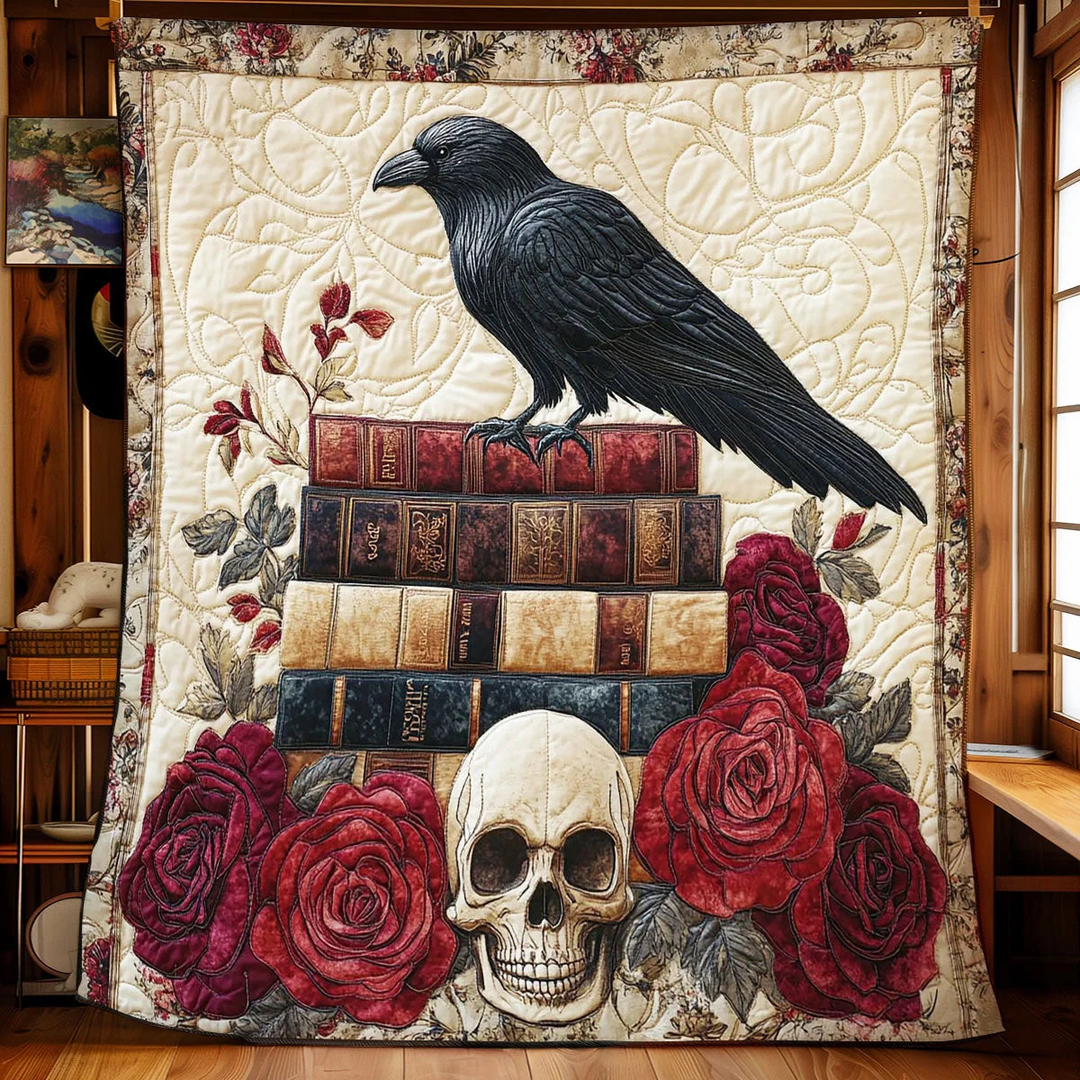 Crimson Raven Quilt Blanket