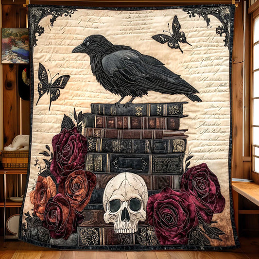 Crimson Raven Rose Quilt Blanket