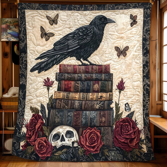 Crimson Raven Skull Quilt Blanket