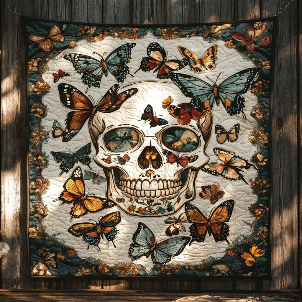 Crimson Skull Butterfly Quilt Blanket